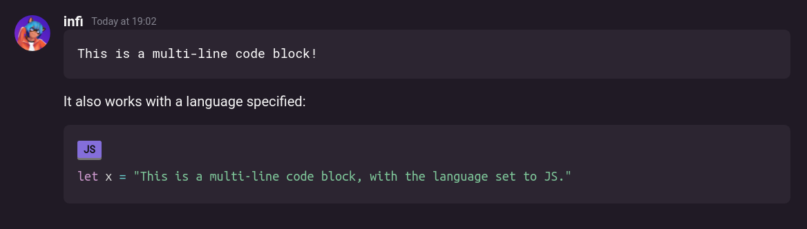 An example of multi-line code blocks.